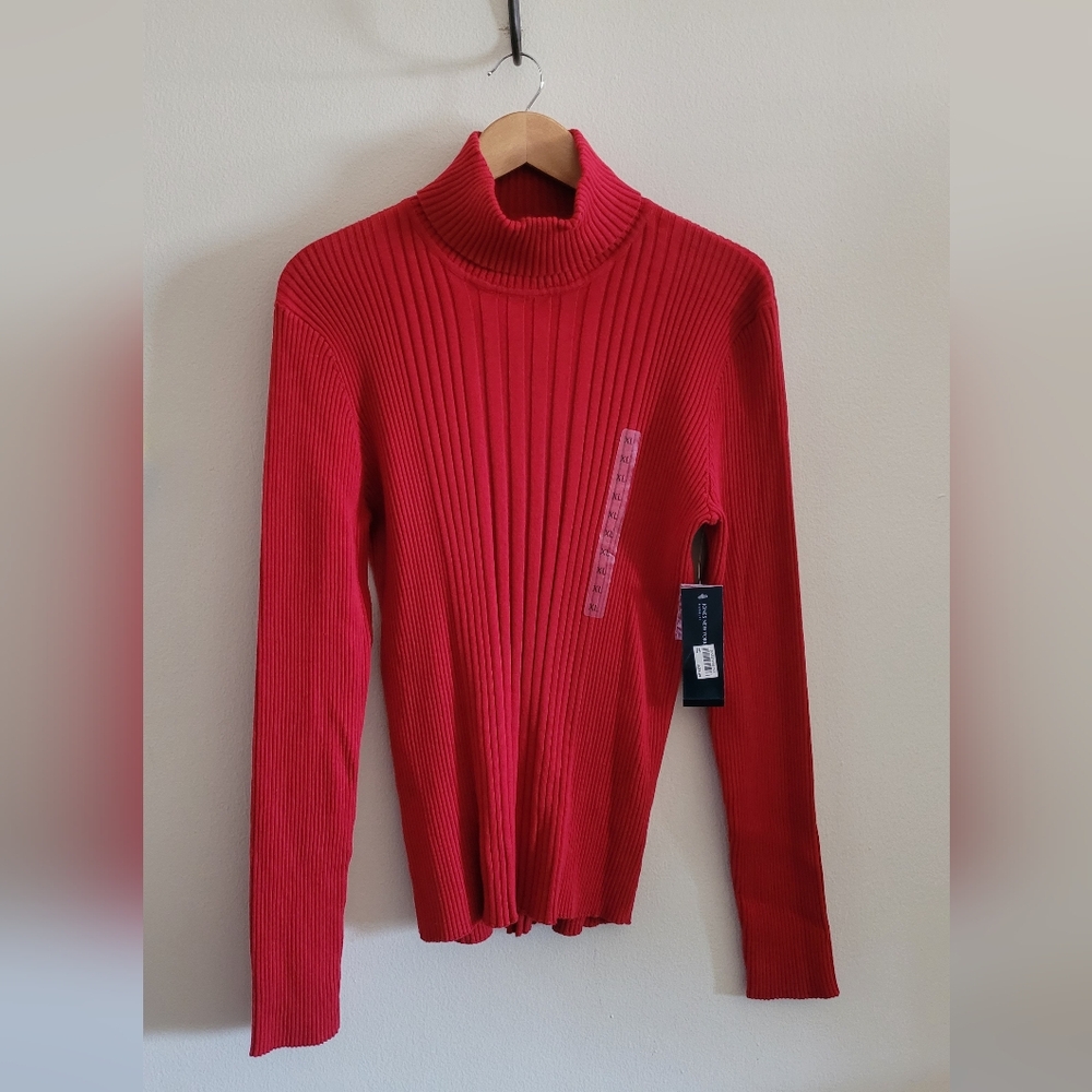 Jones New York Ribbed Cotton Turtleneck Sweater, Women's XL, Cherry Red